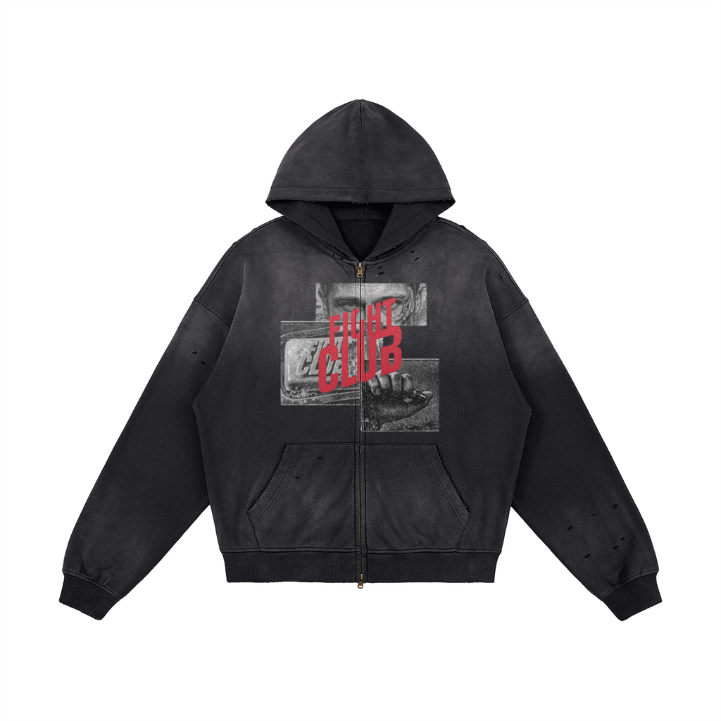 Fight Club Distressed Zip Hoodie