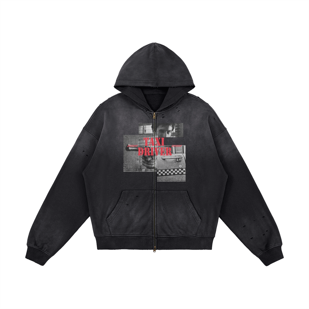 Taxi Driver Distressed Zip Hoodie