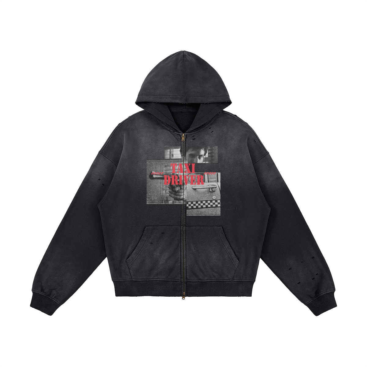 Taxi Driver Distressed Zip Hoodie